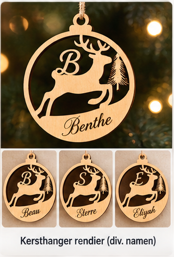 Houten kerstbal met naam